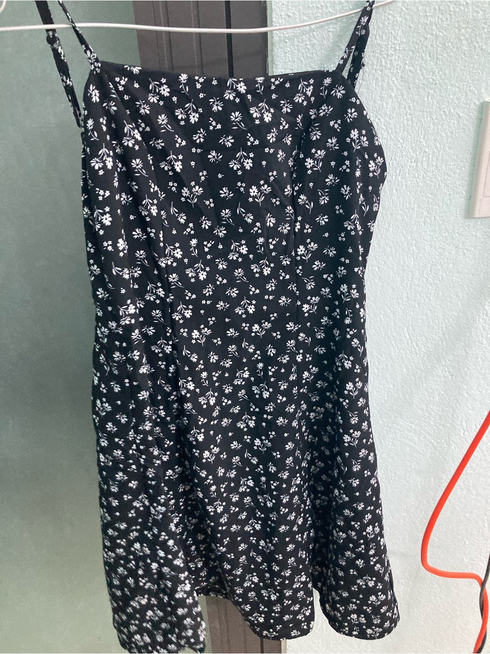 Black Floral Mini Dress with Spaghetti Straps